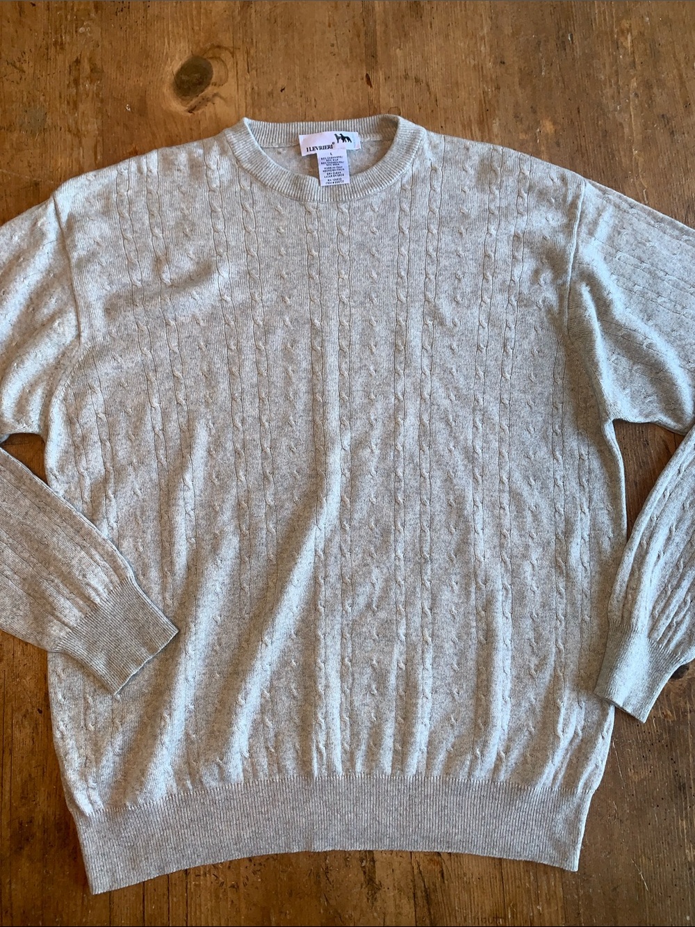 I Levrieri Italian Cashmere Silk Light Gray Cable-Knit Crewneck Sweater - Picture 5 of 16